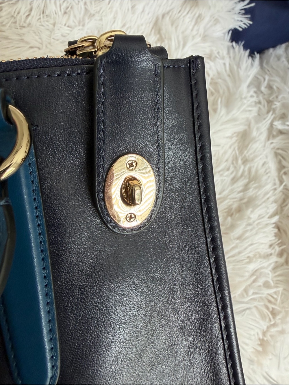 NWOT Coach Crosby Carryall Navy Blue Colorblock Leather Crossbody Satchel Tote - Picture 7 of 13